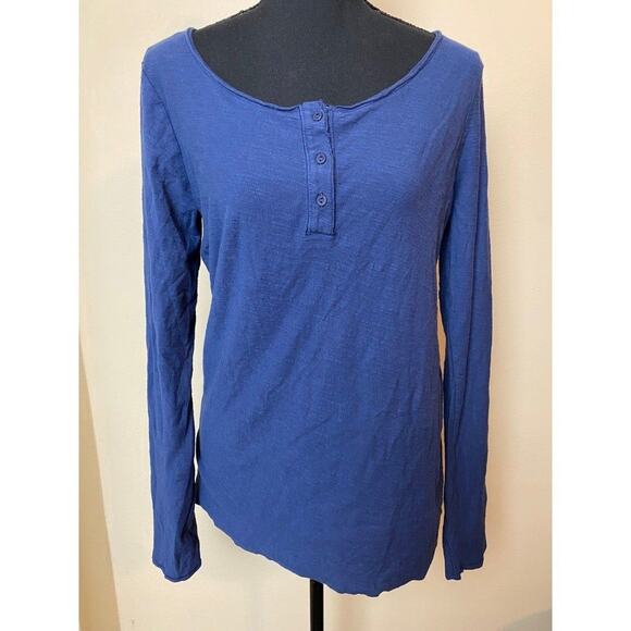 Michael Stars Navy Long Sleeve Henley T-Shirt medium large - Picture 1 of 3